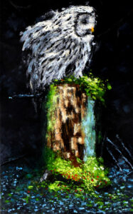 obraz Samotář, vyobrazující sovu, autor Lubosh Valenta